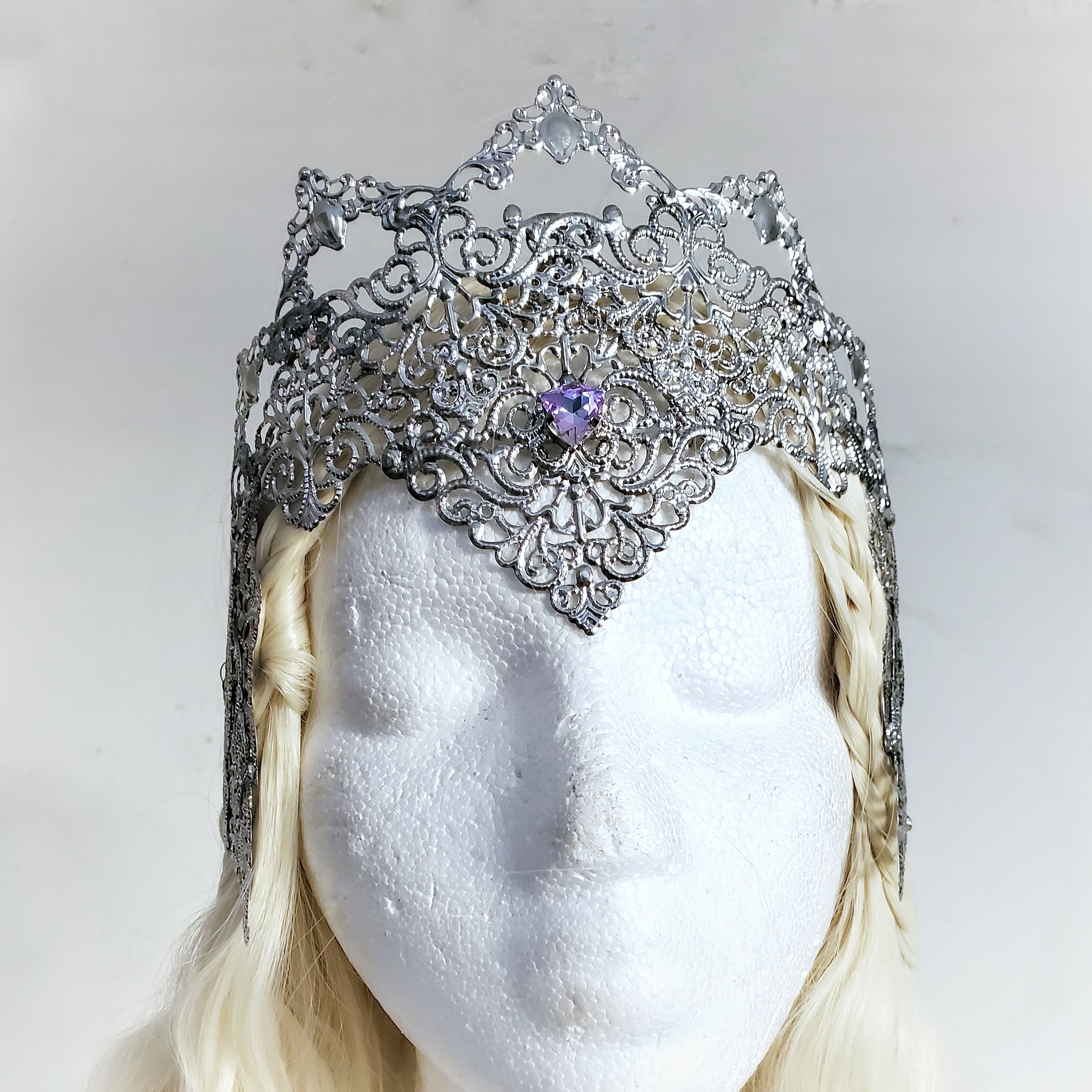 Silver Filigree Face Framing Crown Fantasy Bridal Accessories