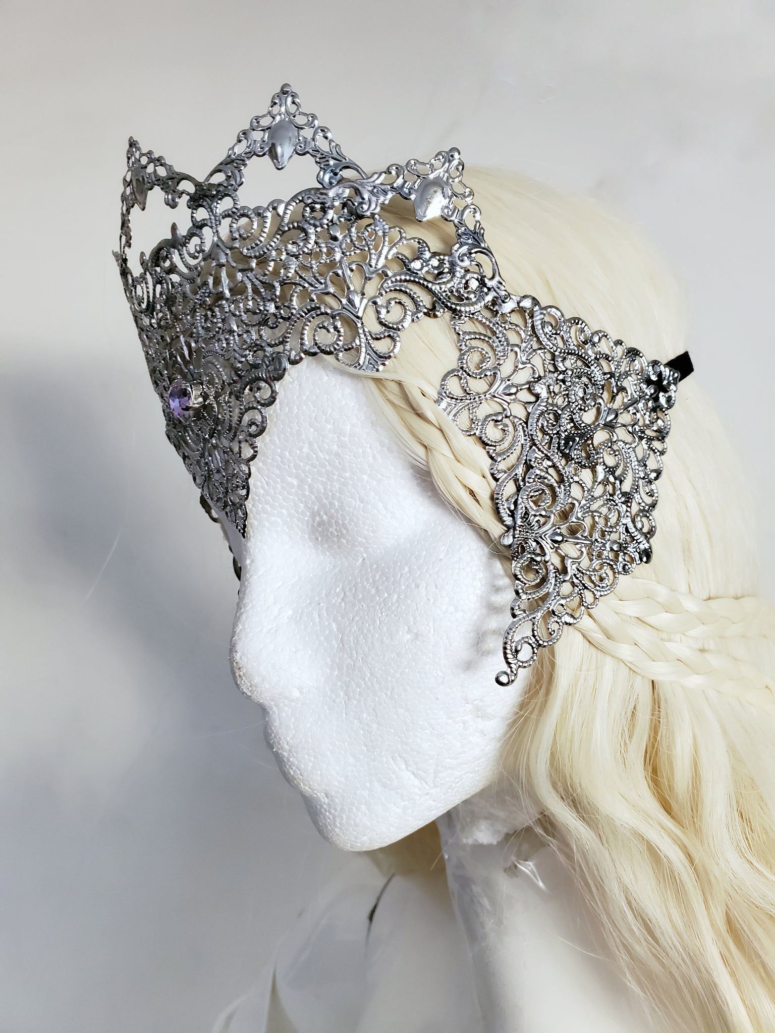 Silver Filigree Face Framing Crown Fantasy Bridal Accessories