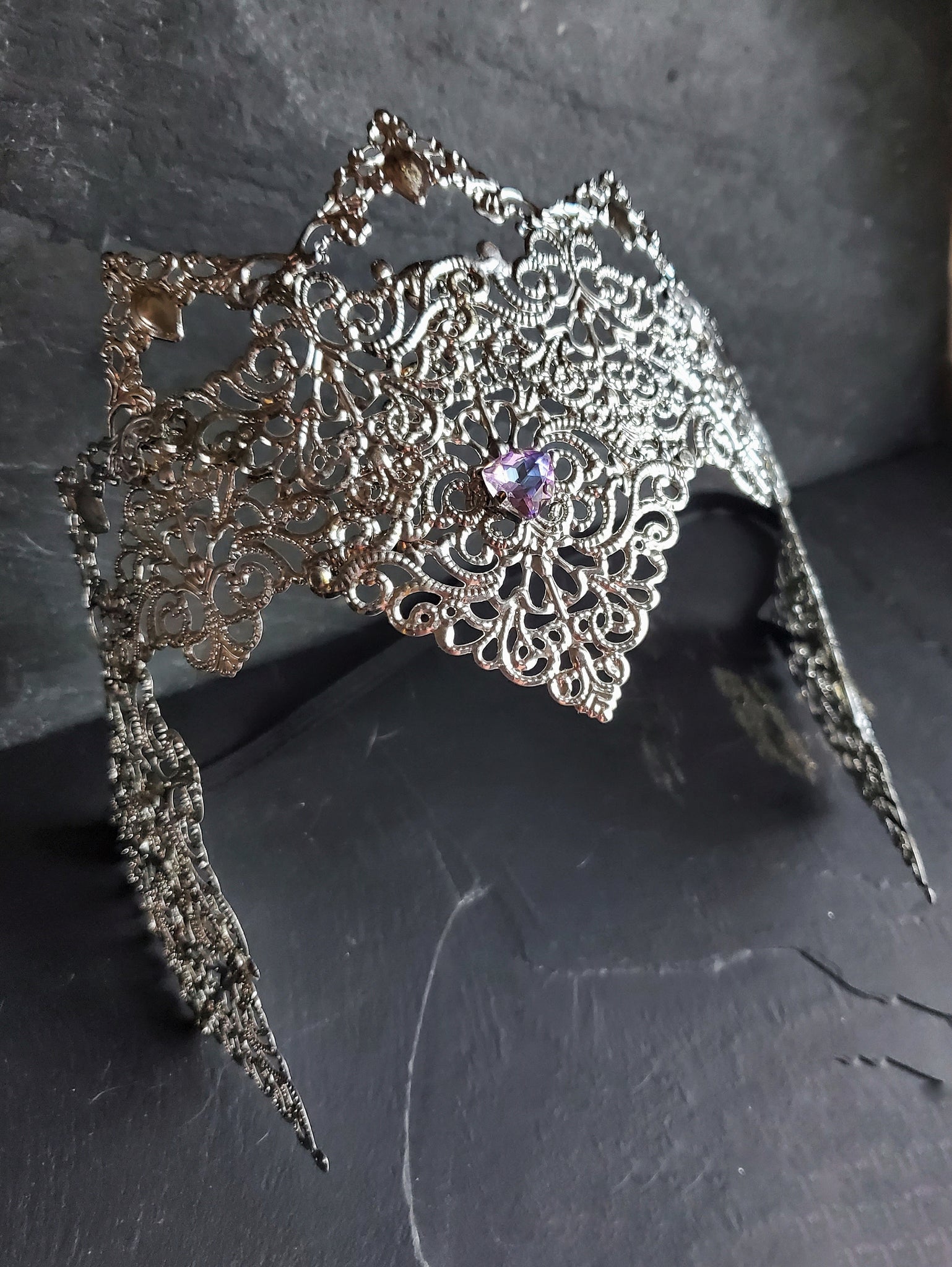 Silver Filigree Face Framing Crown Fantasy Bridal Accessories