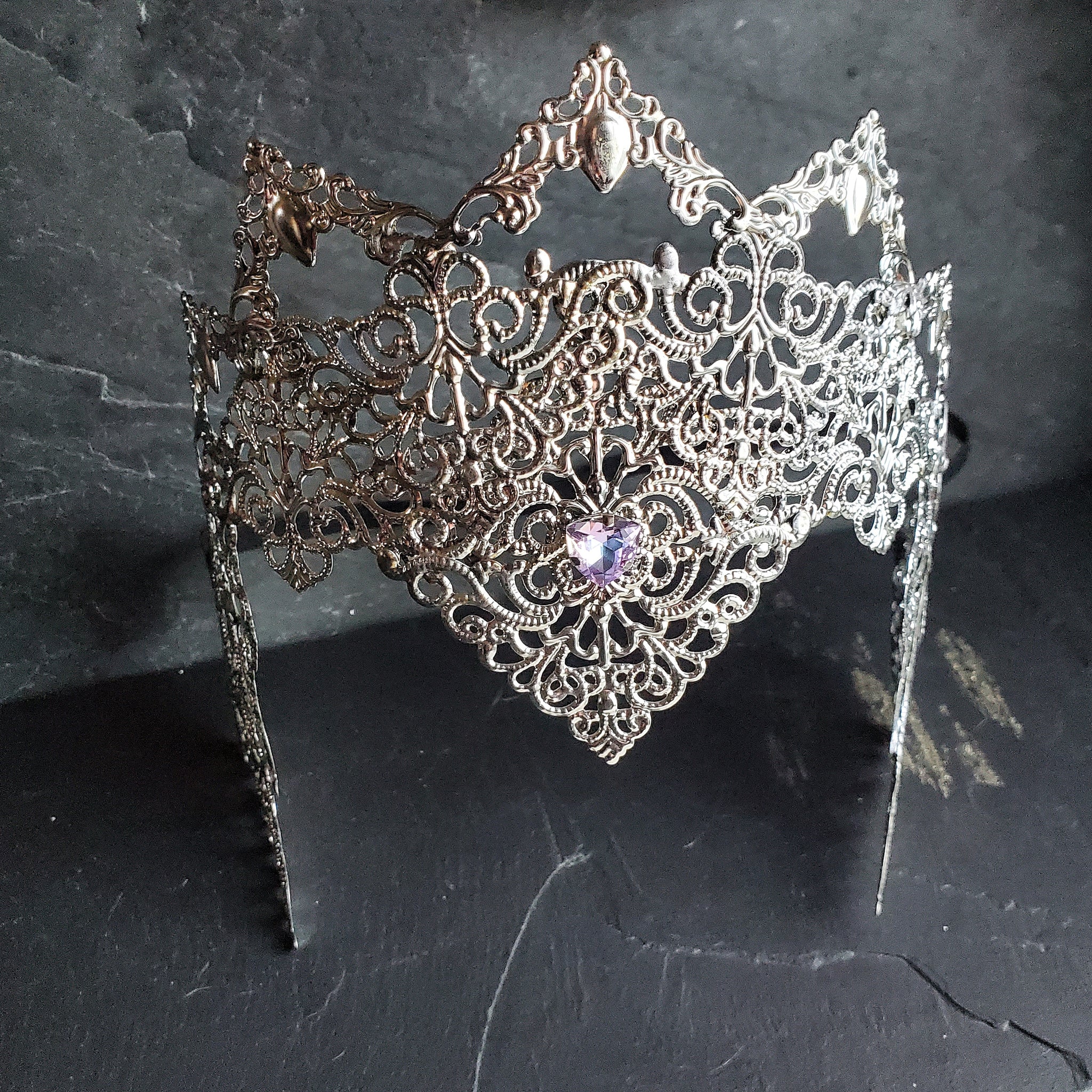 Silver Filigree Face Framing Crown Fantasy Bridal Accessories