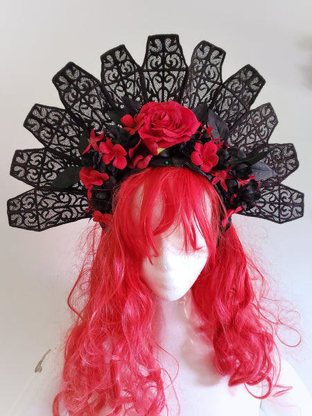 Red and Black Day of the Dead Coffin Crown