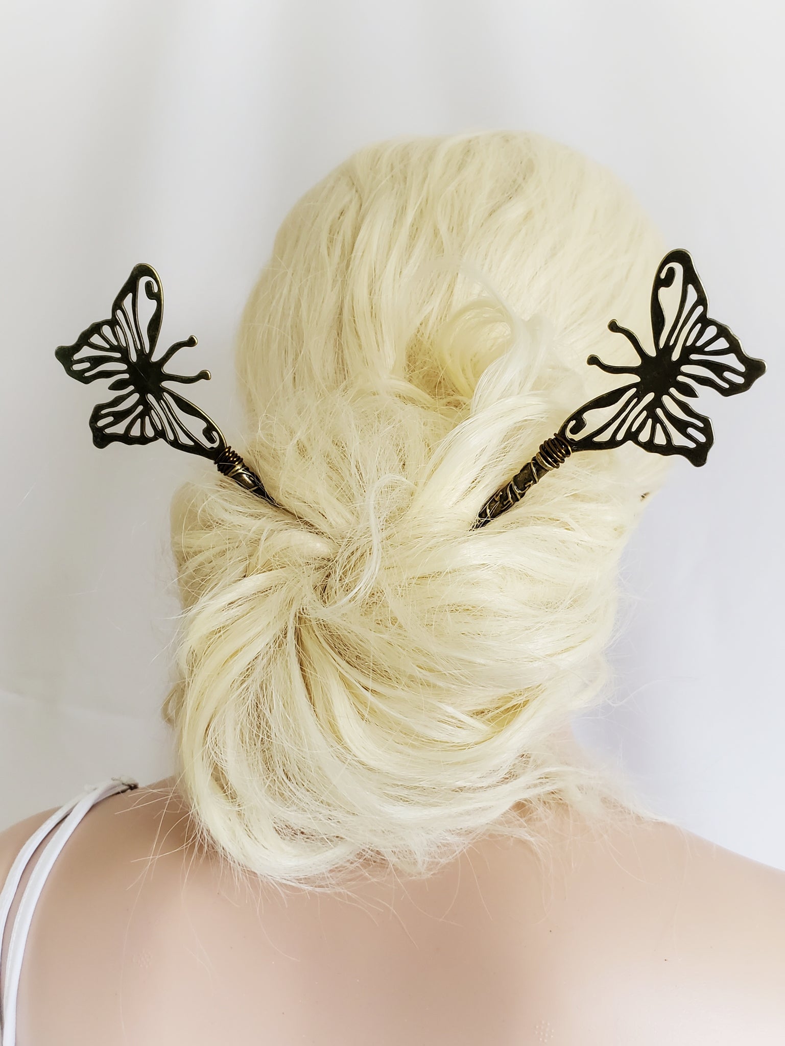 Bronze Butterfly Hair Sticks
