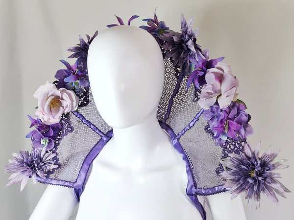Purple Fairy Queen Fan Lace Stand Up Collar