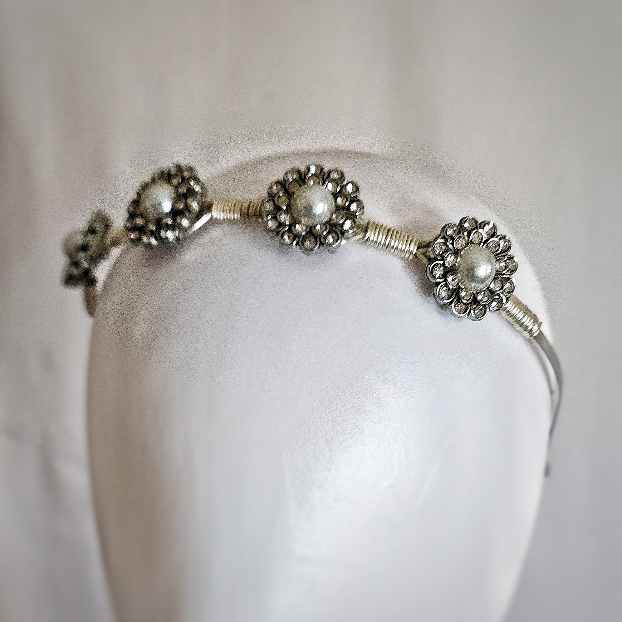 Pearl and Rhinestone Flower Tiara Headband Crown