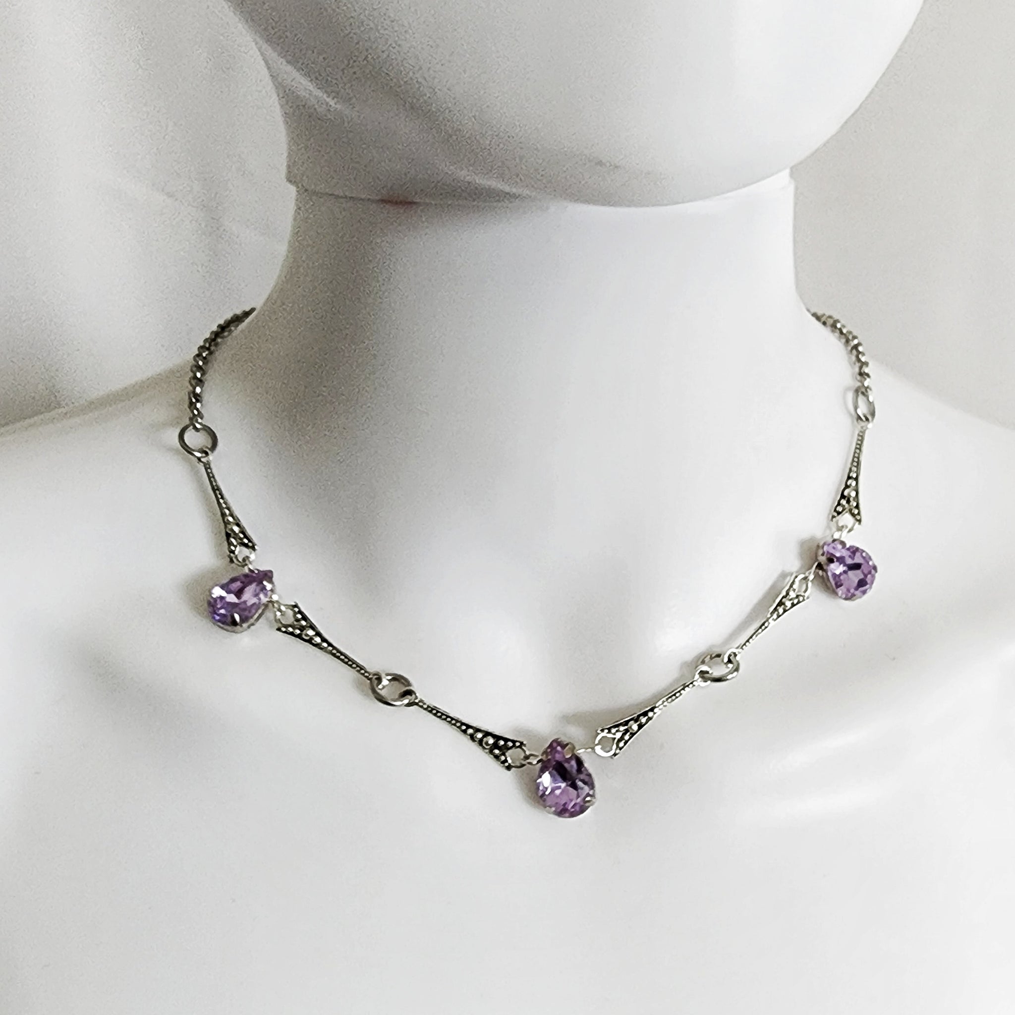 Art Deco Rhinestone Necklace in Purple, Red, or Green
