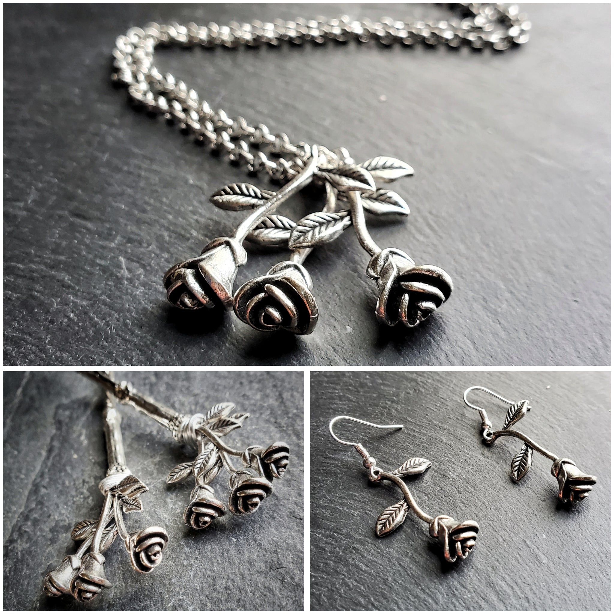 Hanging Roses Jewelry Gift Set Necklace Earrings Hair Sticks