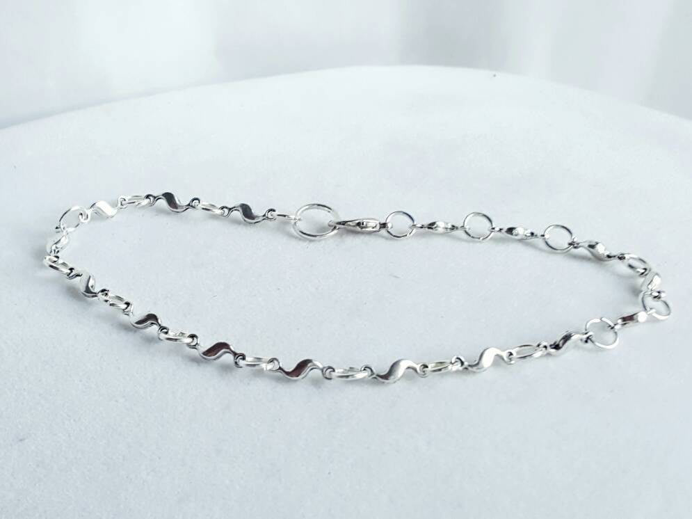 Silver Wave Anklet Summer Wedding Beach Jewelry - DRAVYNMOOR