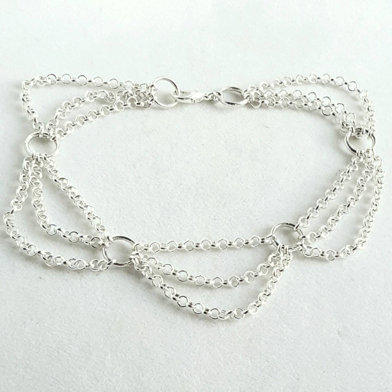 Draped Silver Anklet Summer Beach Festival Jewelry - DRAVYNMOOR