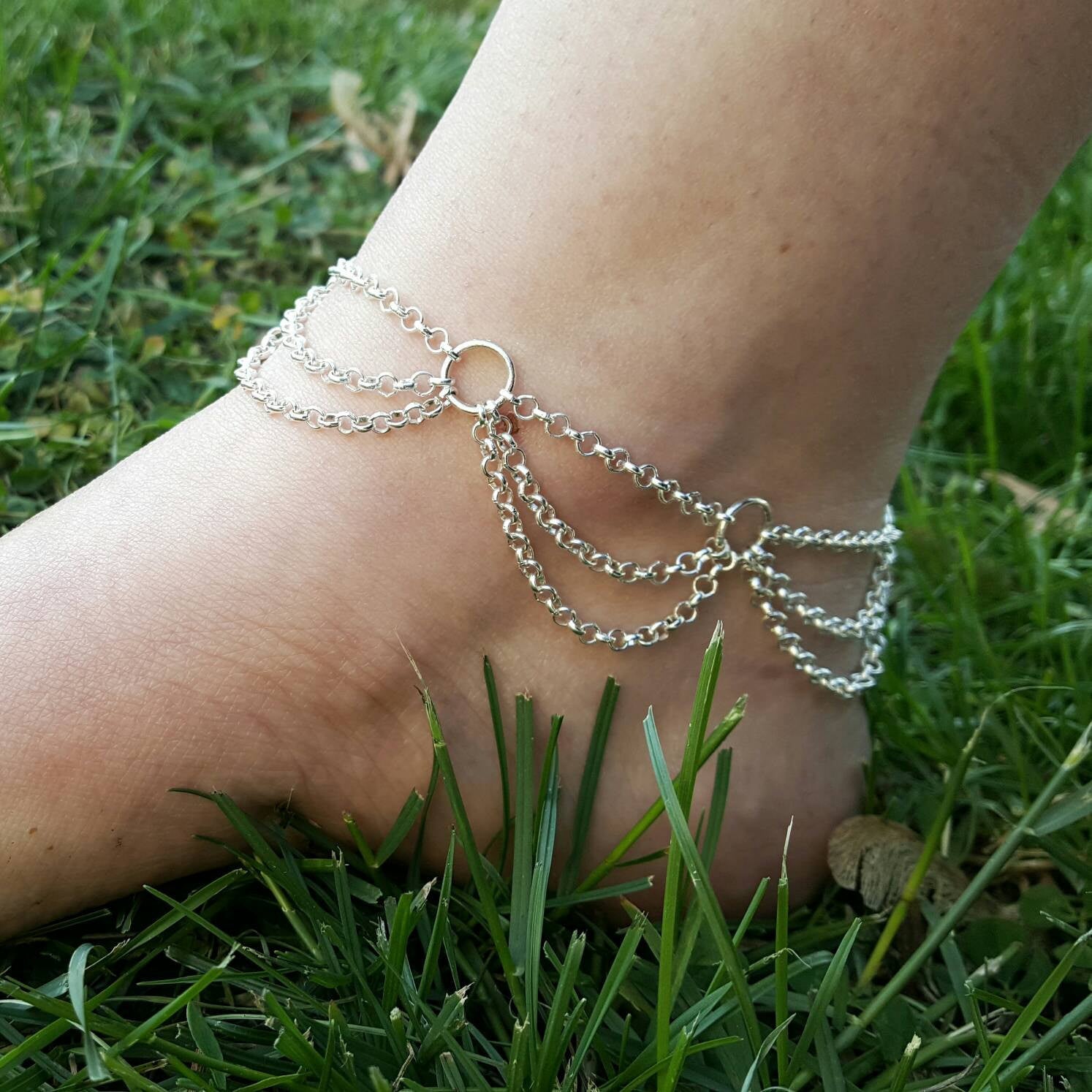 Draped Silver Anklet Summer Beach Festival Jewelry - DRAVYNMOOR