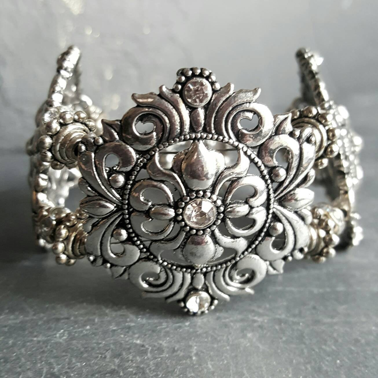 Chunky Tudor Rhinestone Bracelet Renaissance Bridal Jewelry - DRAVYNMOOR