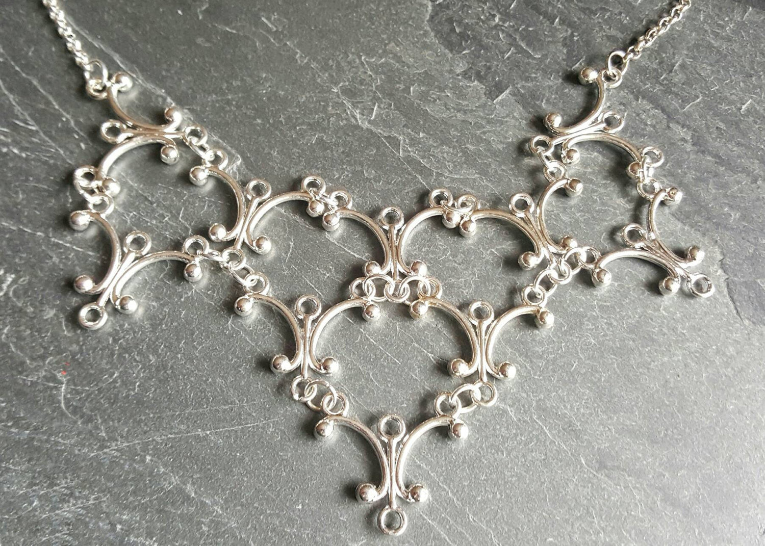 Silver Gothic Necklace - Neo Victorian Goth Jewelry - Ren Faire -  Handfasting - Queen Costume - Gothic Lolita - Handmade Statement Necklace