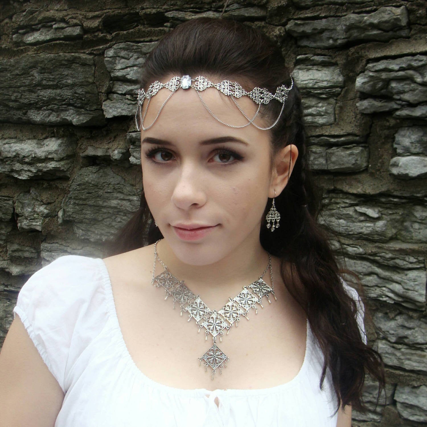 Gothic Necklace - Ren Faire - Bridesmaid Jewelry - Gothic Victorian - Silver Bridal Jewelry - Princess Cosplay - Silver Statement Necklace - DRAVYNMOOR