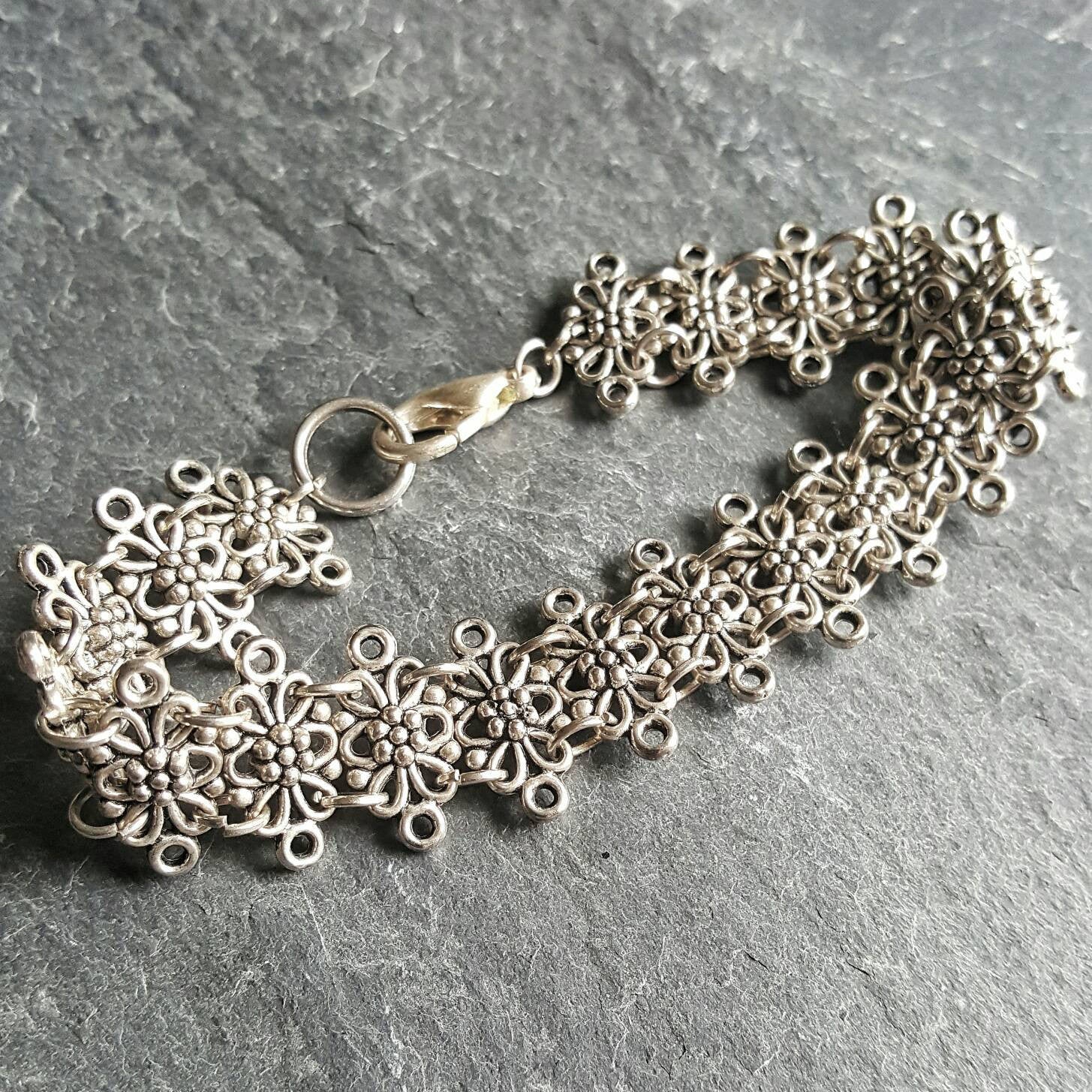 Silver Medieval Statement Bracelet Ren Faire Jewelry Gift - DRAVYNMOOR