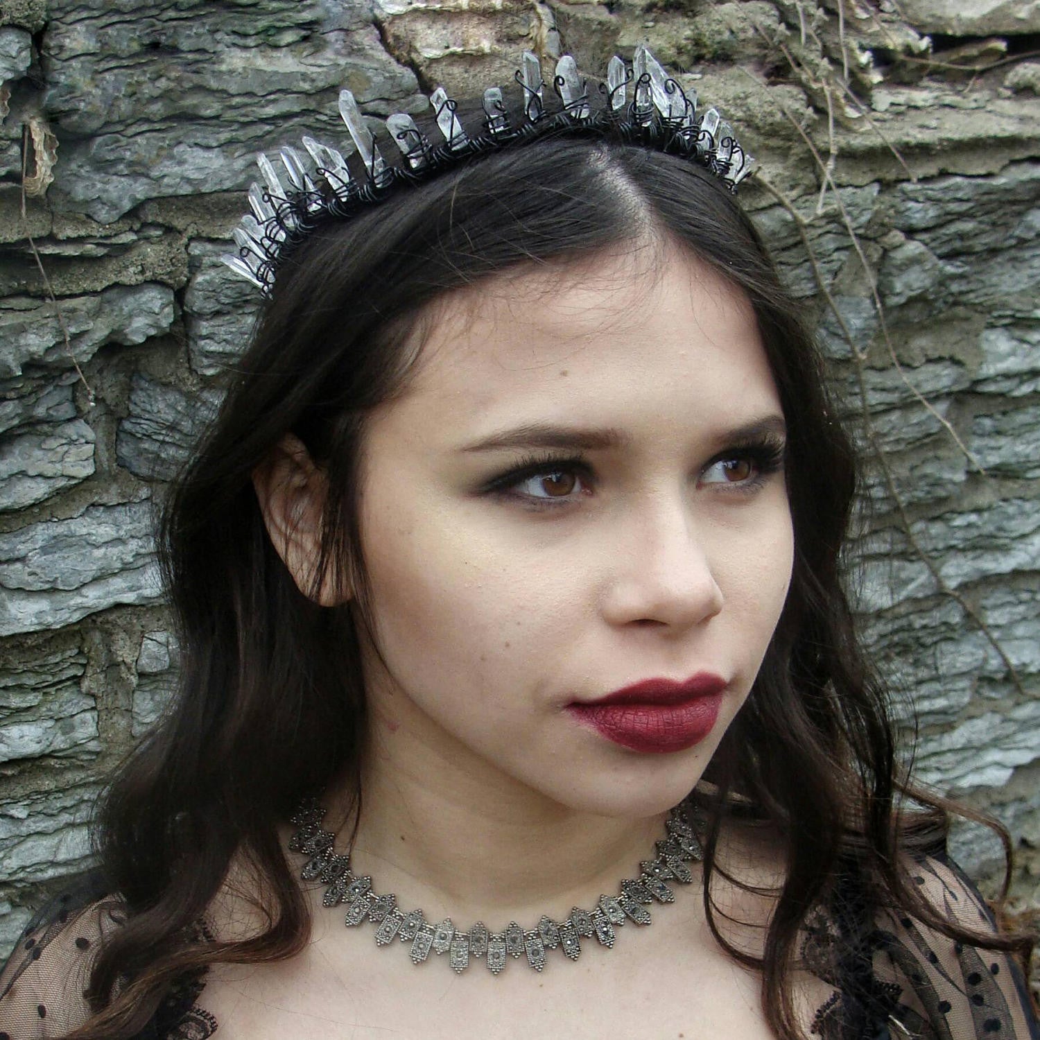 Evil Queen Crystal Crown Gothic Wedding Black Tiara - DRAVYNMOOR