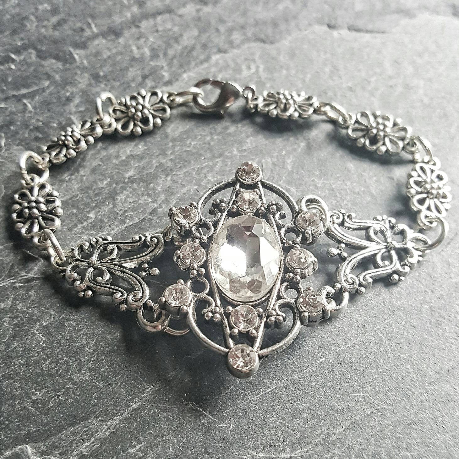 Neo Victorian Bracelet Rhinestone Bridal Jewelry Cocktail Bracelet - DRAVYNMOOR