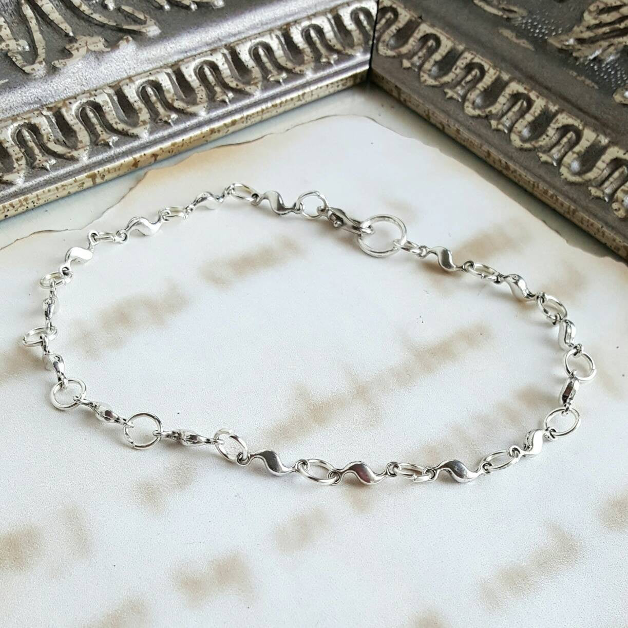 Silver Wave Anklet Summer Wedding Beach Jewelry - DRAVYNMOOR